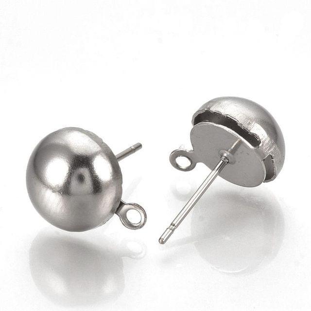 5 Pairs 10mm Half Ball With Closed Loop Earring Posts - Silver / 10mm / Iron