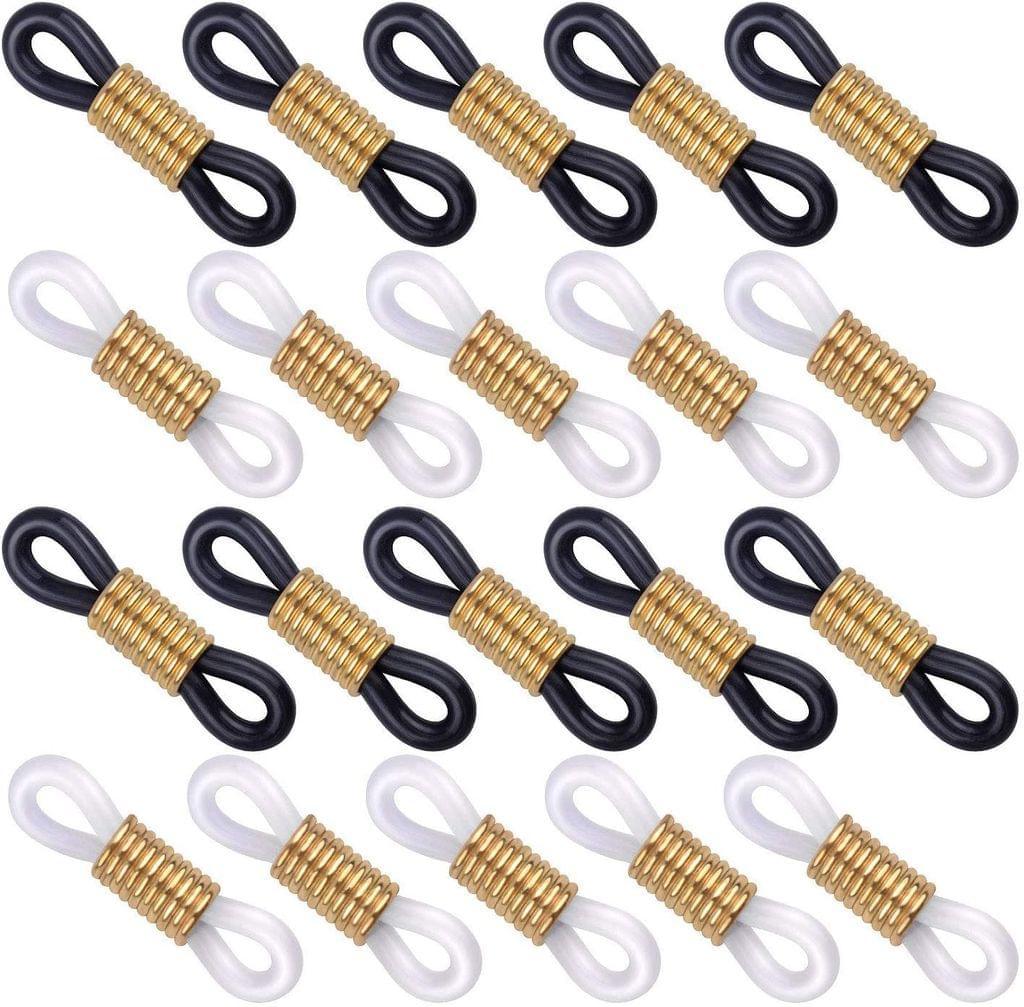 20 Pcs Eyeglass Chain Rubber Ends Gold Finish Black and White - Golden / 0.75 Inch / Rubber