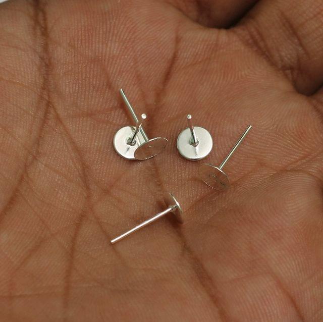 50 Pairs, Silver Earring Posts Flat Pad Blank Tray Stud - Silver / 6mm / Iron