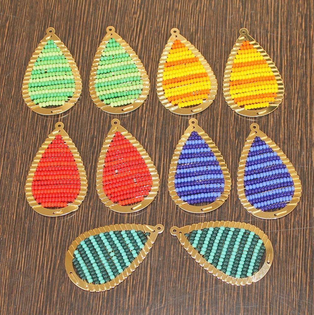 Gold Plated Miyuki Seed Beads Drop Earring Components Charms Multi 42x23mm, Pack Of 10 Pcs - Golden / Iron