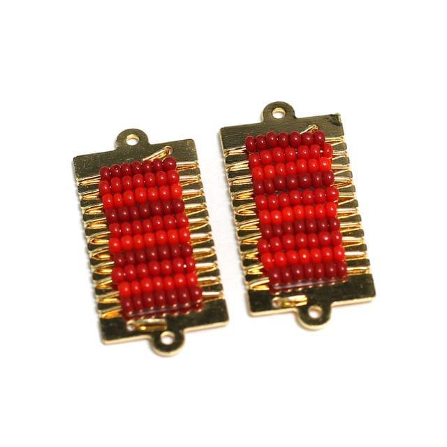 2 Pcs, 34x15mm Miyuki Beads Rectangle Connector and Earrings Components - Red / 34mm / Iron