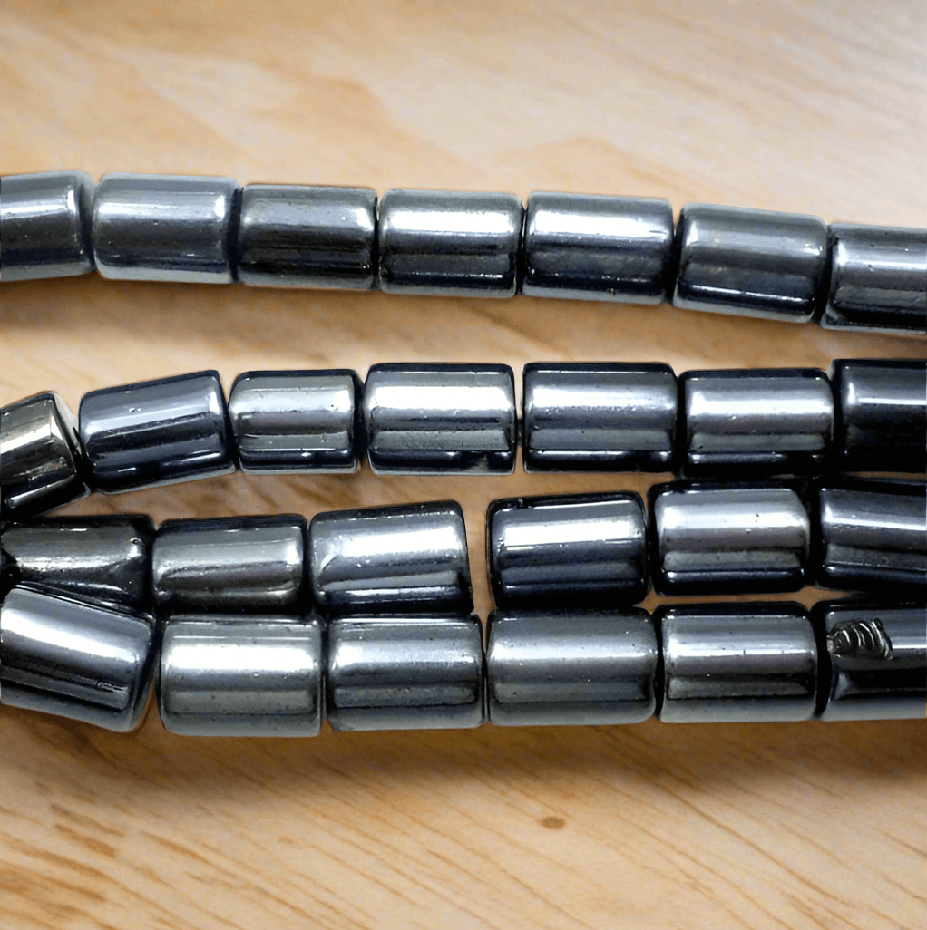 5 Strings Gun Metal Tube Beads 6 mm - Grey / Glass / Tube
