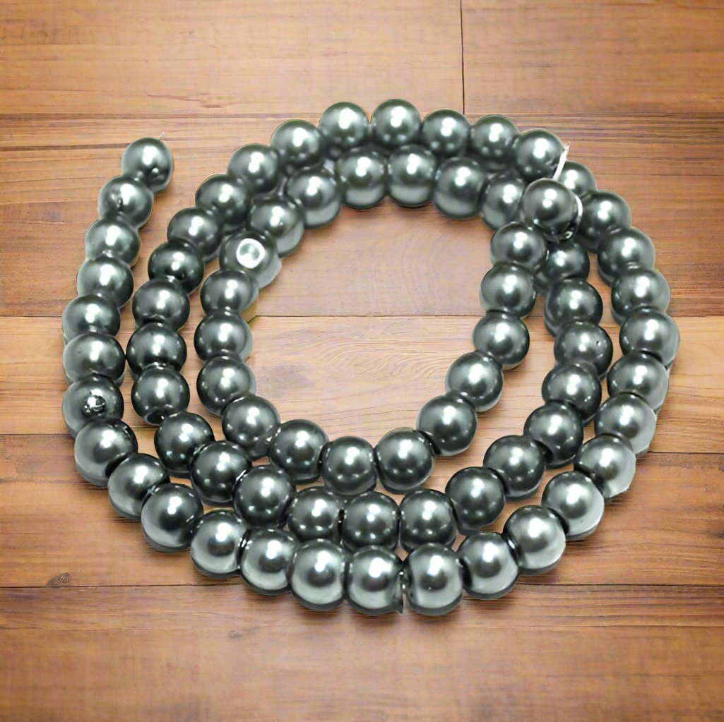 6mm Glass Pearl Beads - Grey / Glass / Round