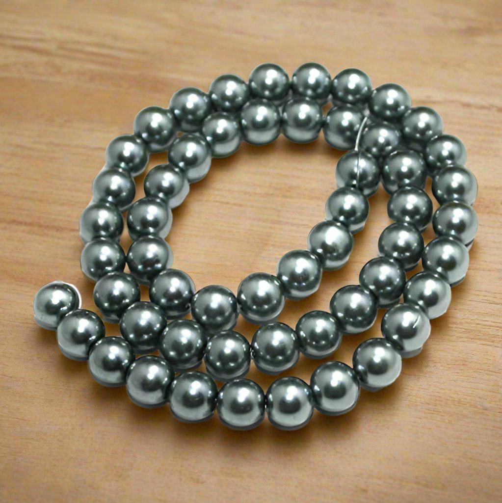 8mm Glass Pearl Beads - Grey / Glass / Round