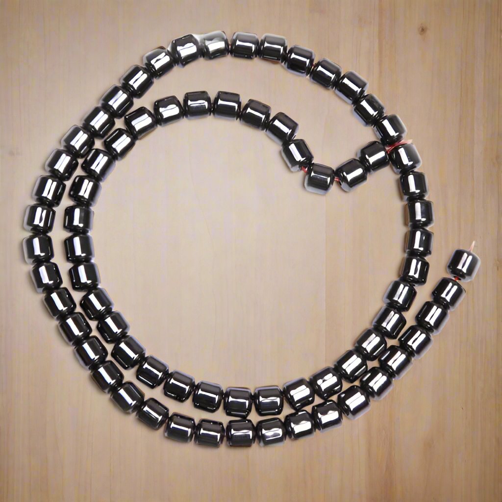 1 String, 4x6mm Magnetic Hematite Tube Beads - Black / Glass