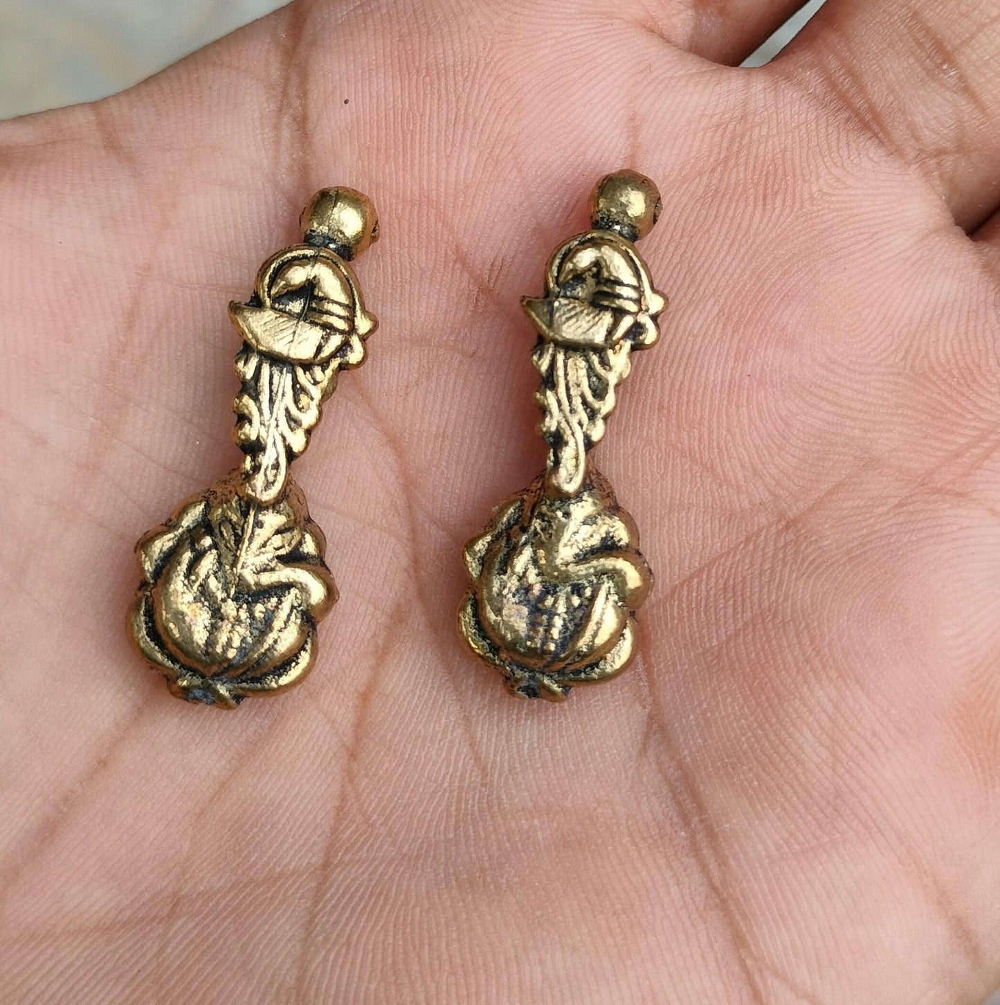 4 Pcs 34x12 mm German Silver Lord Ganesha Kolhapuri beads Golden - Golden / German Silver
