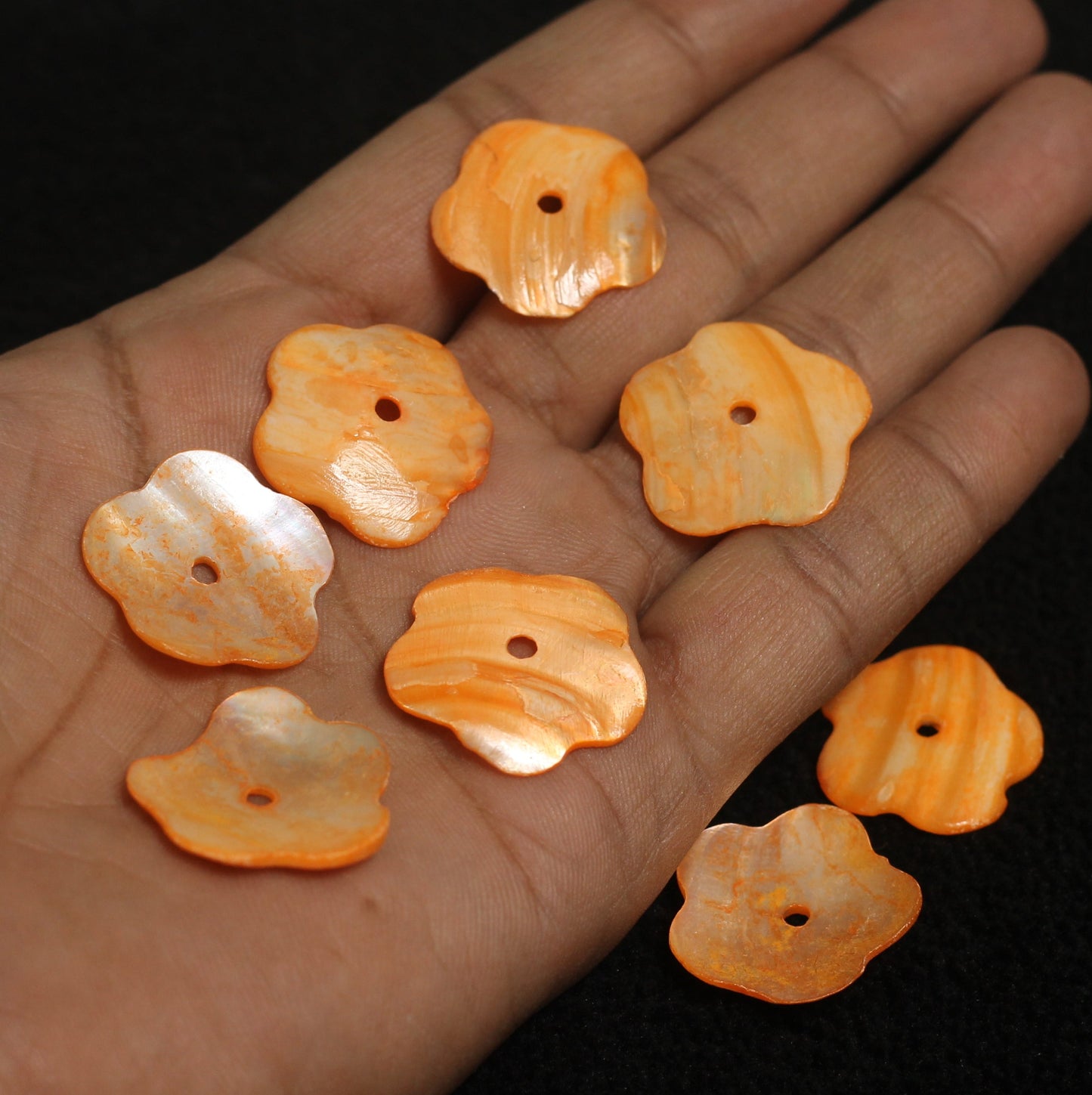 25 Pcs, 26mm Orange Single Hole Flower Shell Beads - Orange / Shell