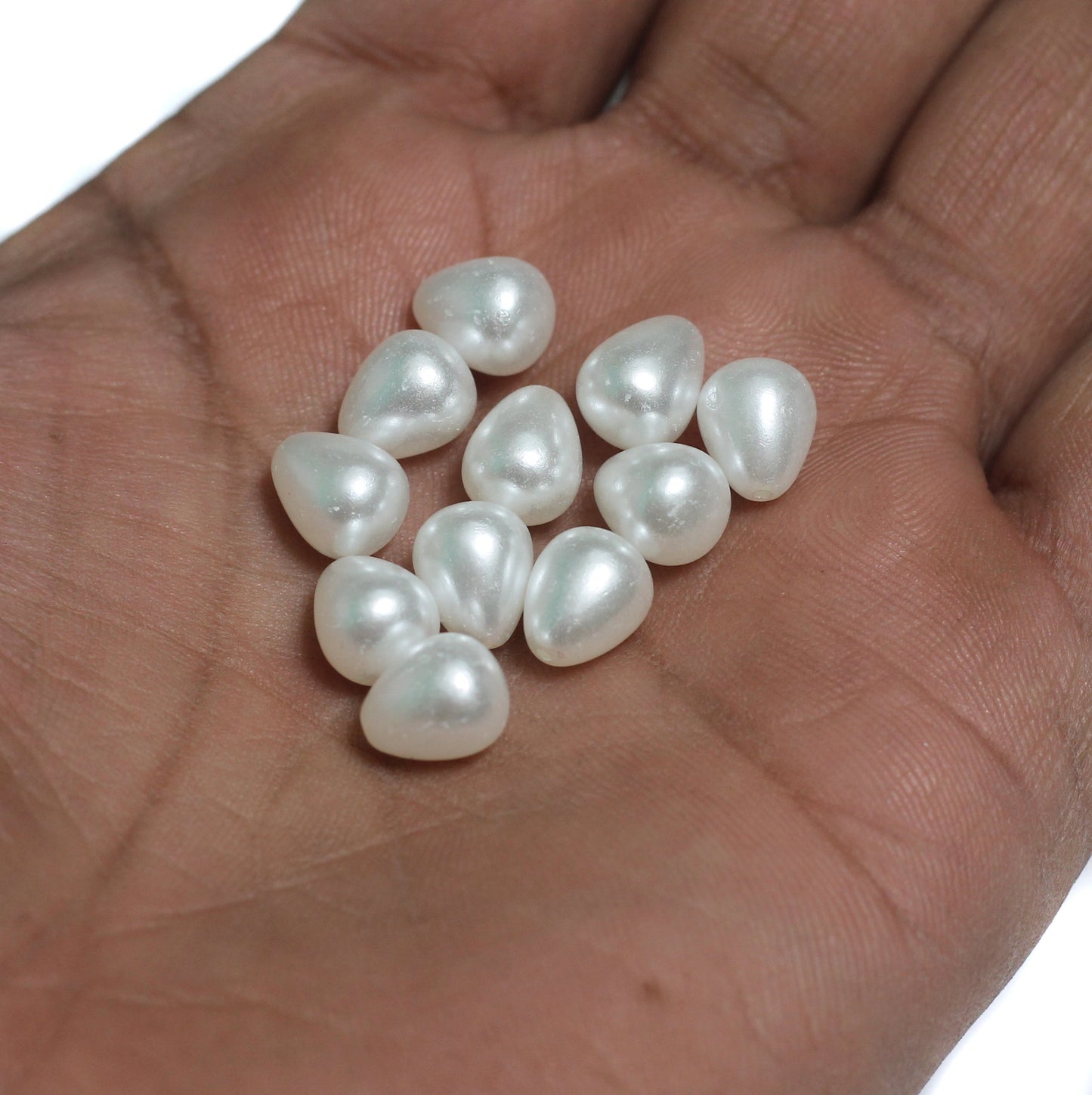 50 Pcs, 9mm White One Side Hole Drop Acrylic Pearl Beads - White / Acrylic / 50 Pcs