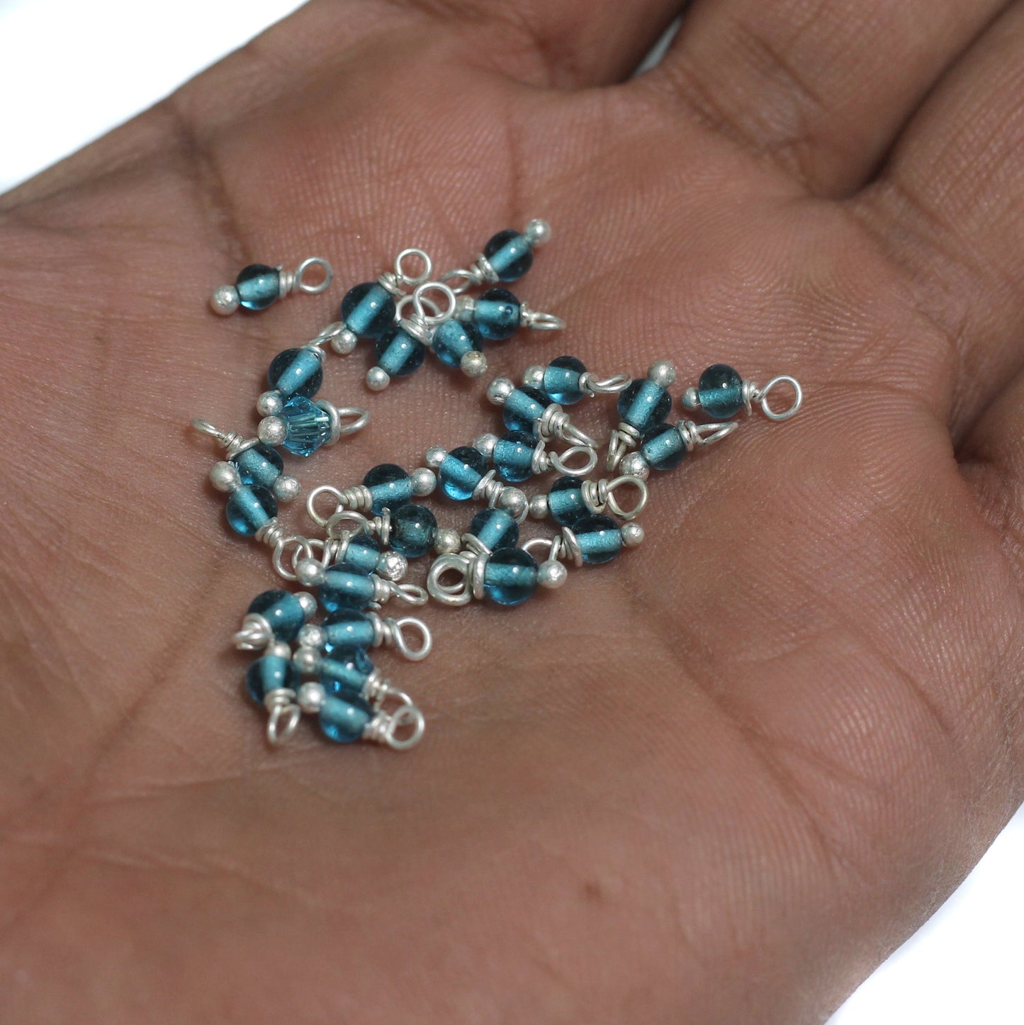 200 Pcs, 3.5mm Glass Loreal Beads Teal Silver Plated - Blue / Glass / Oval