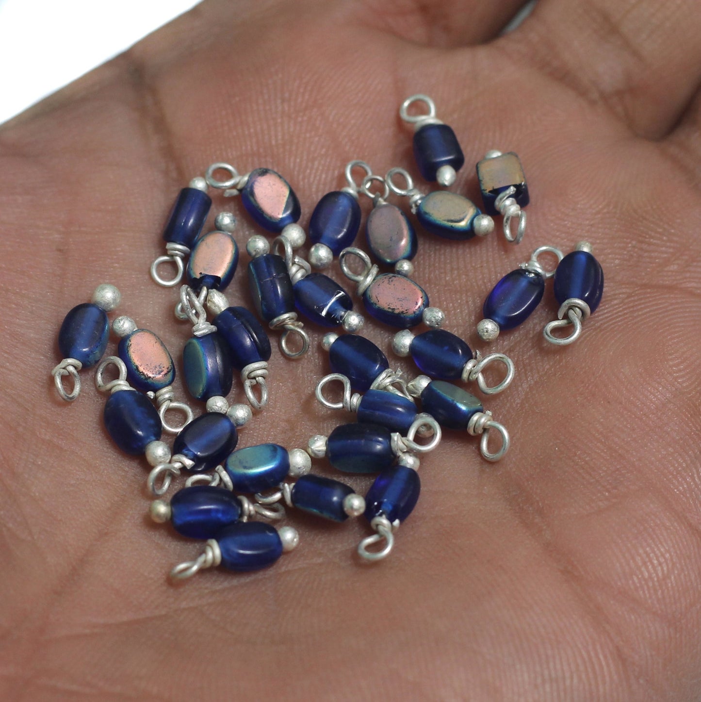 240 Pcs, 5mm Glass Loreal Beads Silver Plated - Blue / Glass / Oval