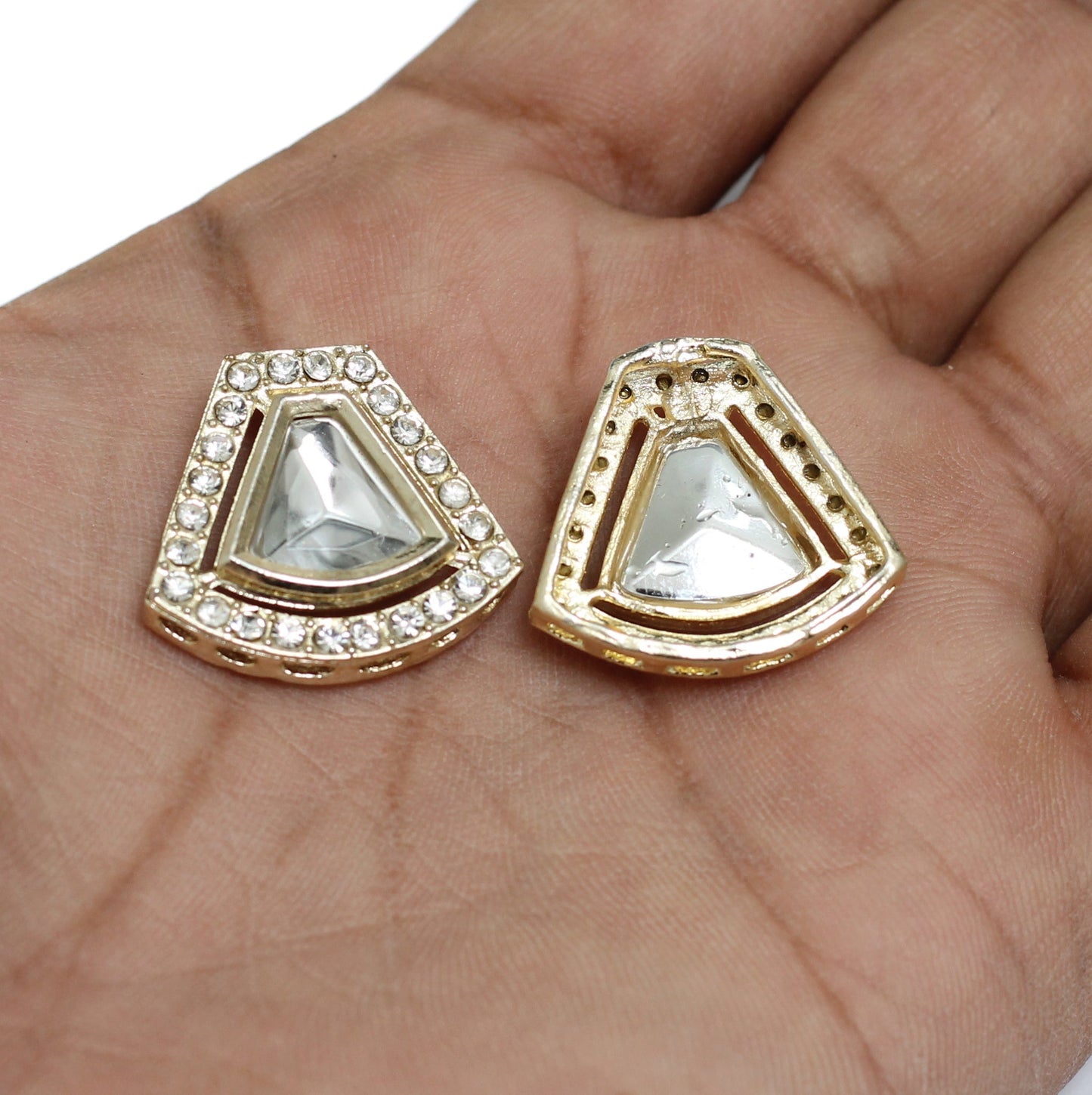 22x24mm, Kundan Connectors Golden - Golden / Kundan / 4 Pcs