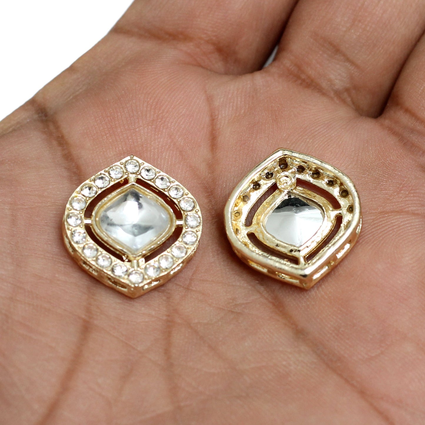 19x21mm, Kundan Connectors Golden - Golden / Kundan / 4 Pcs