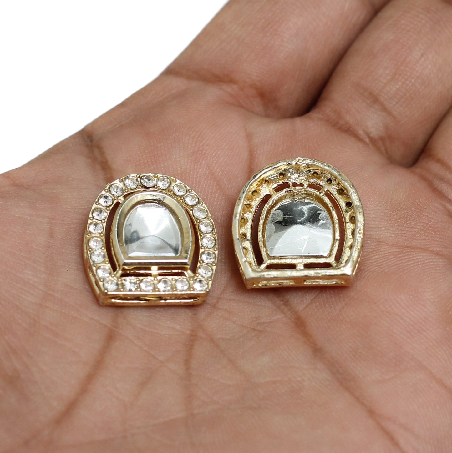 21x19mm, Kundan Connectors Golden - Golden / Kundan / 4 Pcs