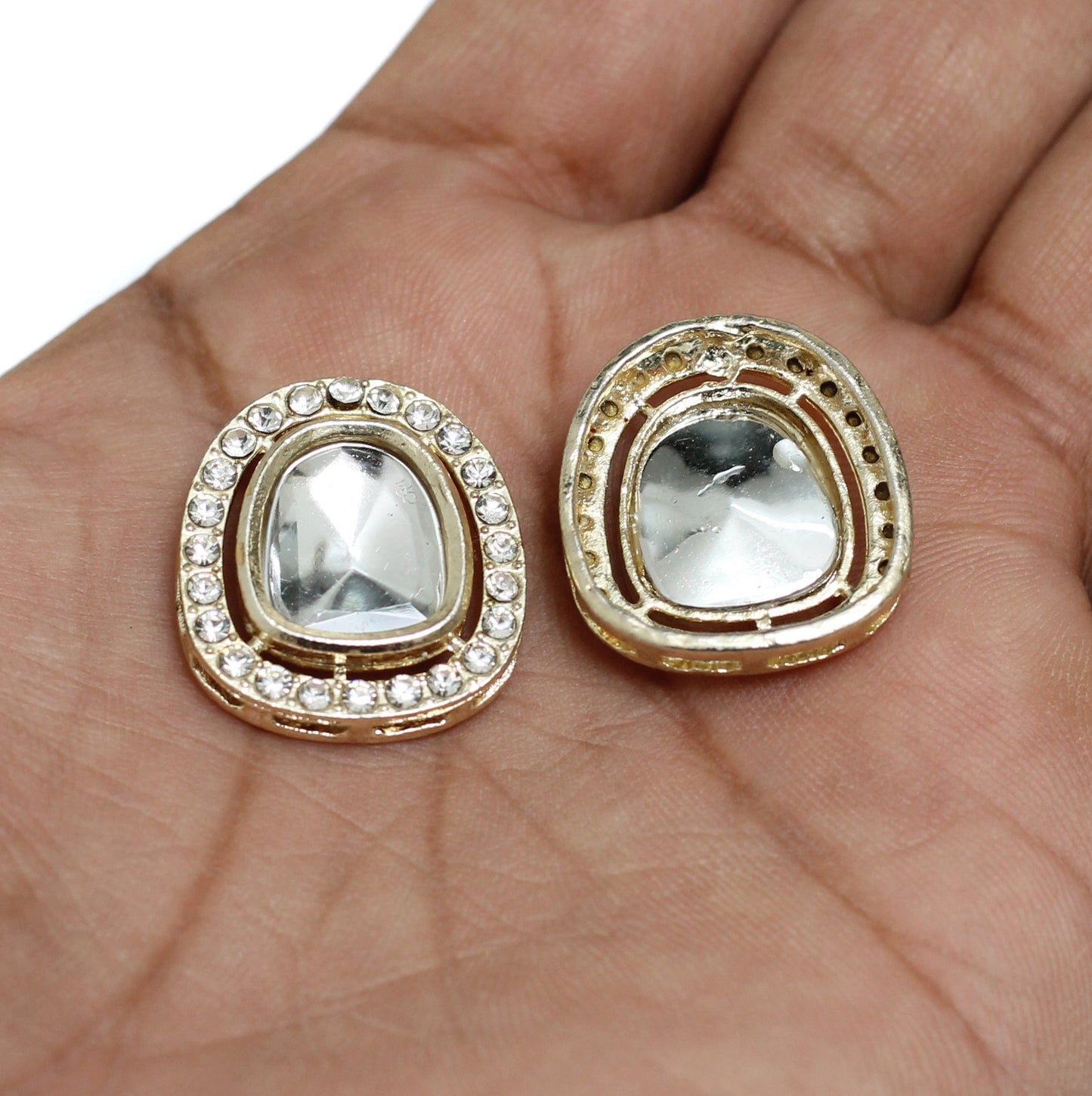 24x21mm, Kundan Connectors Golden - Golden / Kundan / 4 Pcs