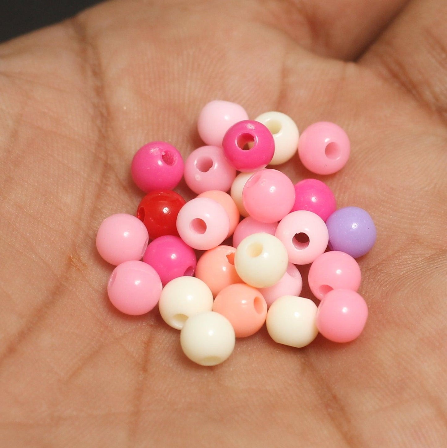 Acrylic Round Beads - Pink / 6mm / 100 gm