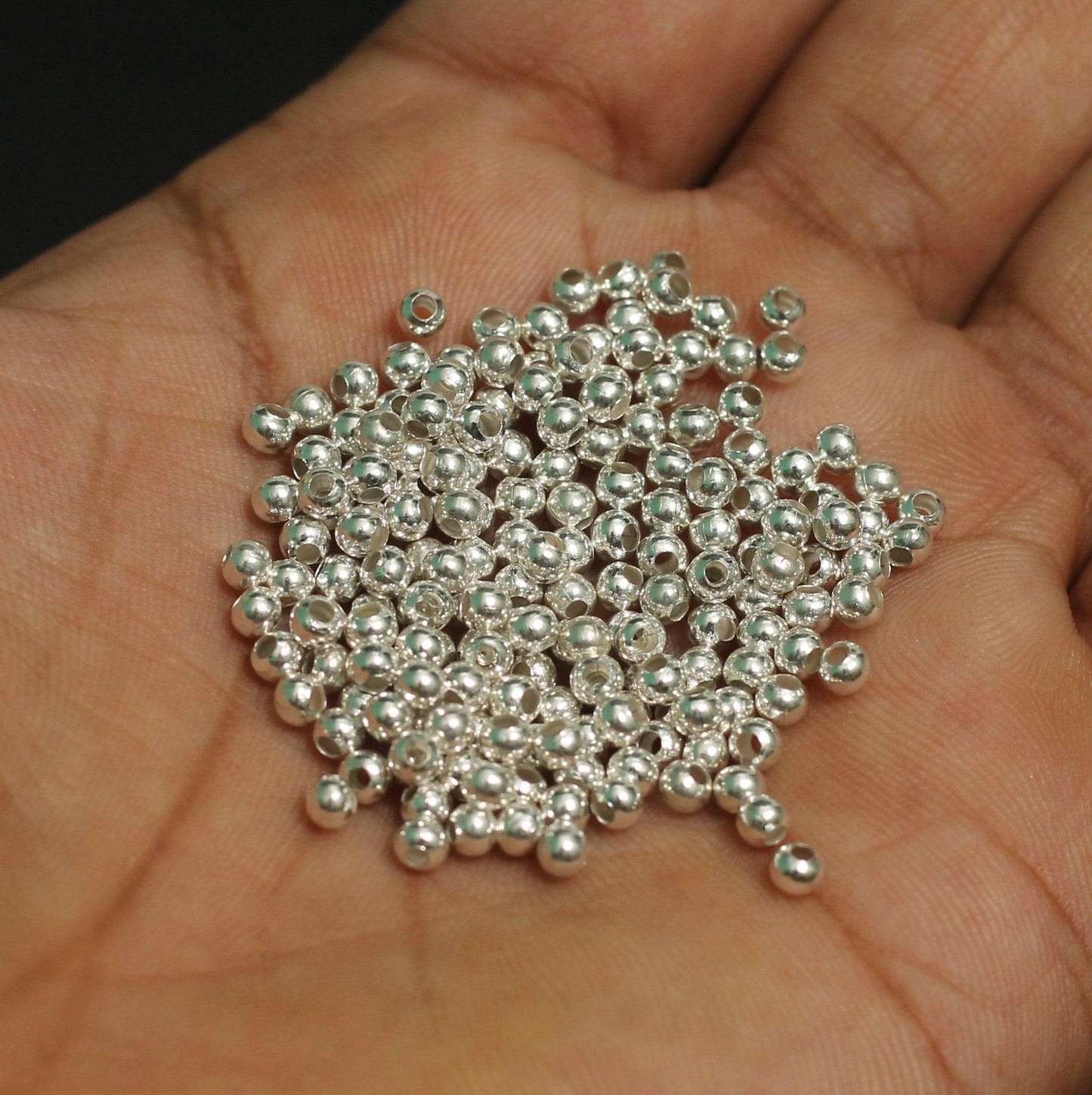 100 gm Silver Metal Balls 3mm, Approx 1950 Pcs - Silver / Iron / Round