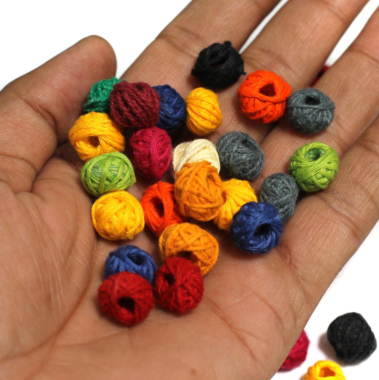 100 Pcs 12X8mm Cotton Thread Round Beads MultiColor - MultiColor / Cotton / 100 Pcs