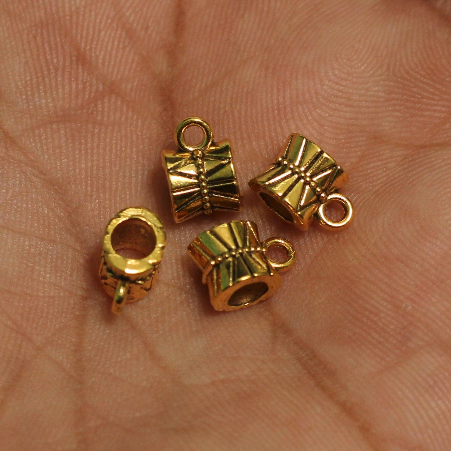 6X10mm German Silver Damru Charms - Golden / 10 Pcs / German Silver