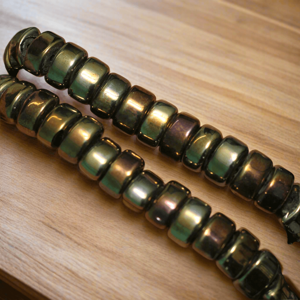1 String 13X7mm Glass Metallic Oval Tyre Beads - Golden / Glass / Oval