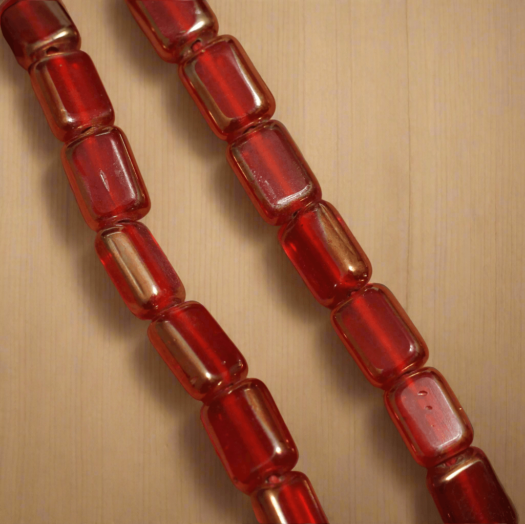 1 String 12X9mm Window Metallic Lining Flat Rectangle Beads Red - Red / Glass / Rectangle