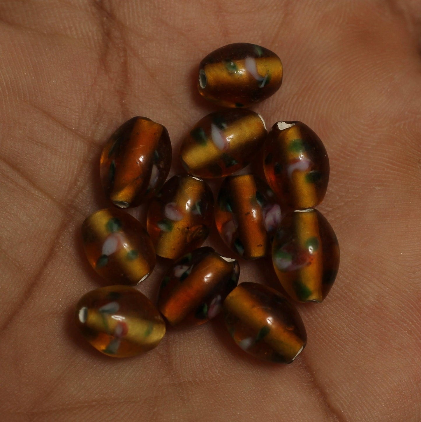 50 Pcs 12x8mm Millefiori Oval Beads Brown - Brown / Glass / Oval