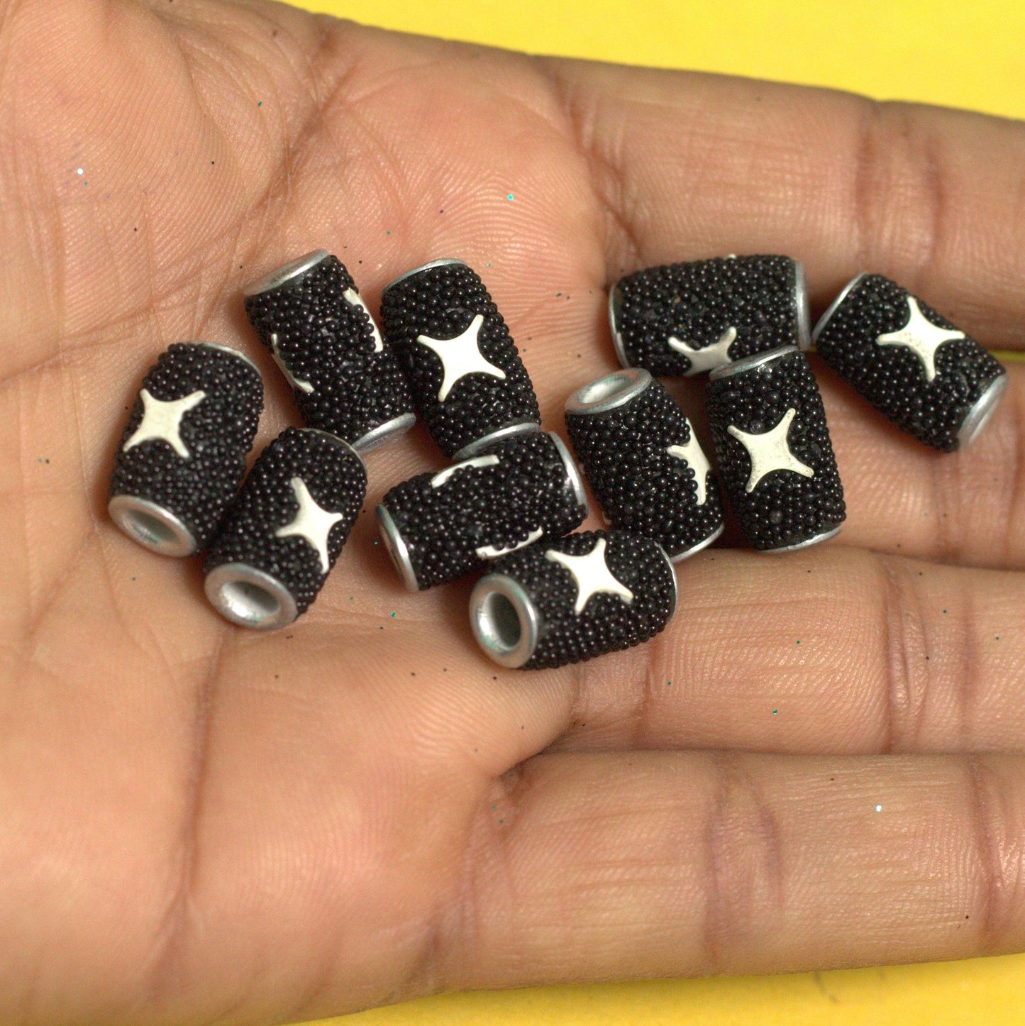 10 Pcs. Lac Tube Beads Black 15x10mm - Black / Lac / Tube