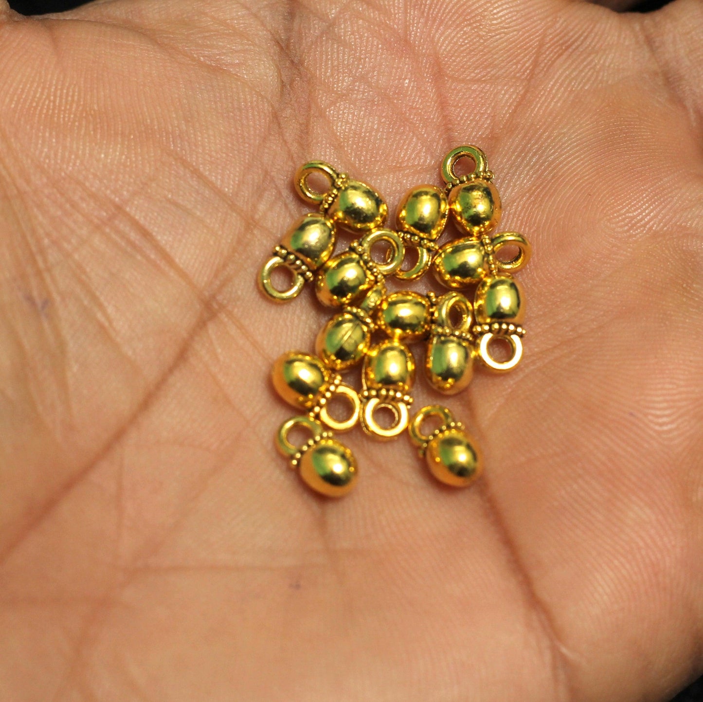 50 Pcs German Silver Charms Golden 10x5mm - Golden / German Silver / Round