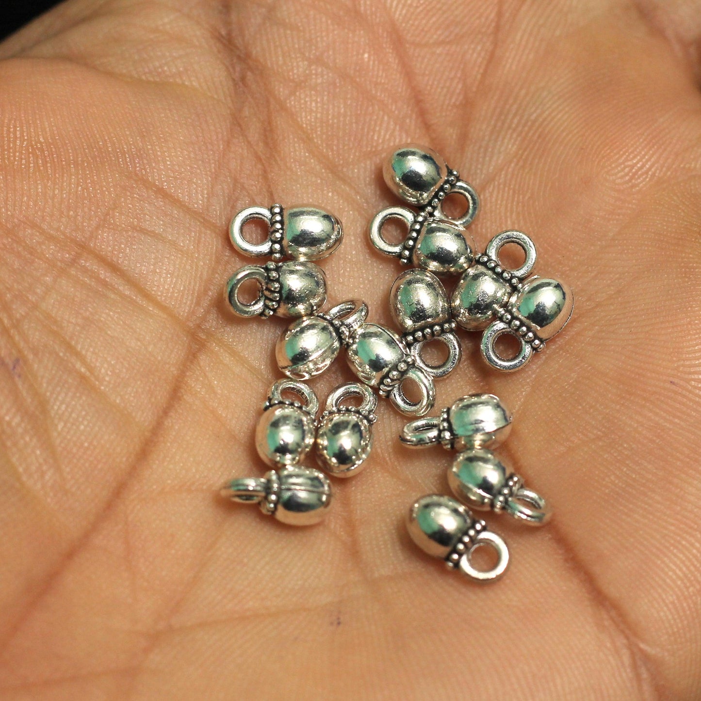 50 Pcs German Silver Charms 10x5mm - Silver / German Silver / Round