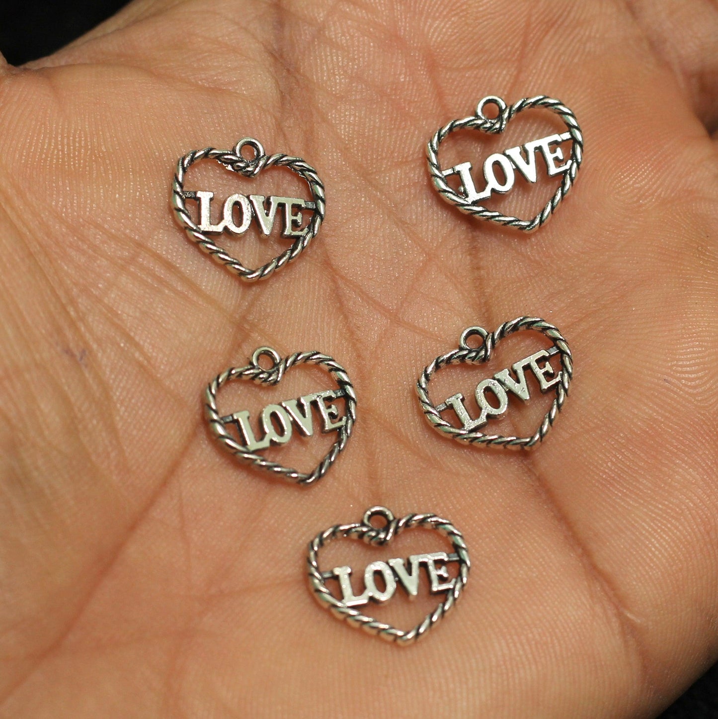 10 Pcs, 15mm German Silver Heart Pendant Charms - Silver / German Silver / Heart