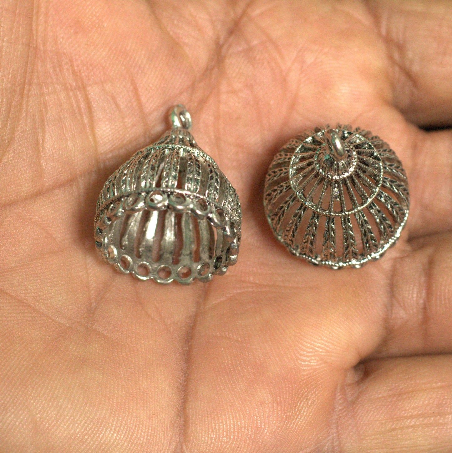 2 Pairs, 25x20mm German Silver Jhumki Components - Silver / German Silver