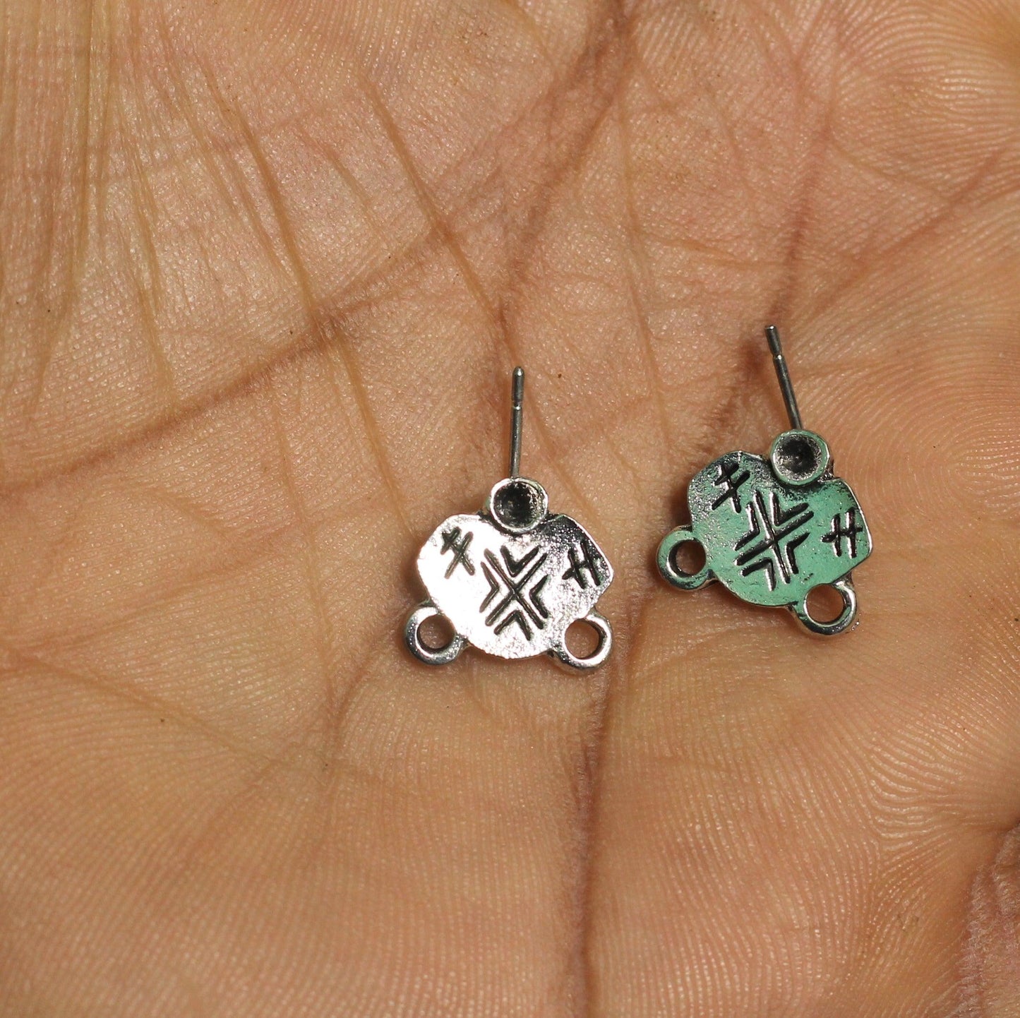 2 Pairs German Silver Earring Components 12x12 mm - Silver / German Silver