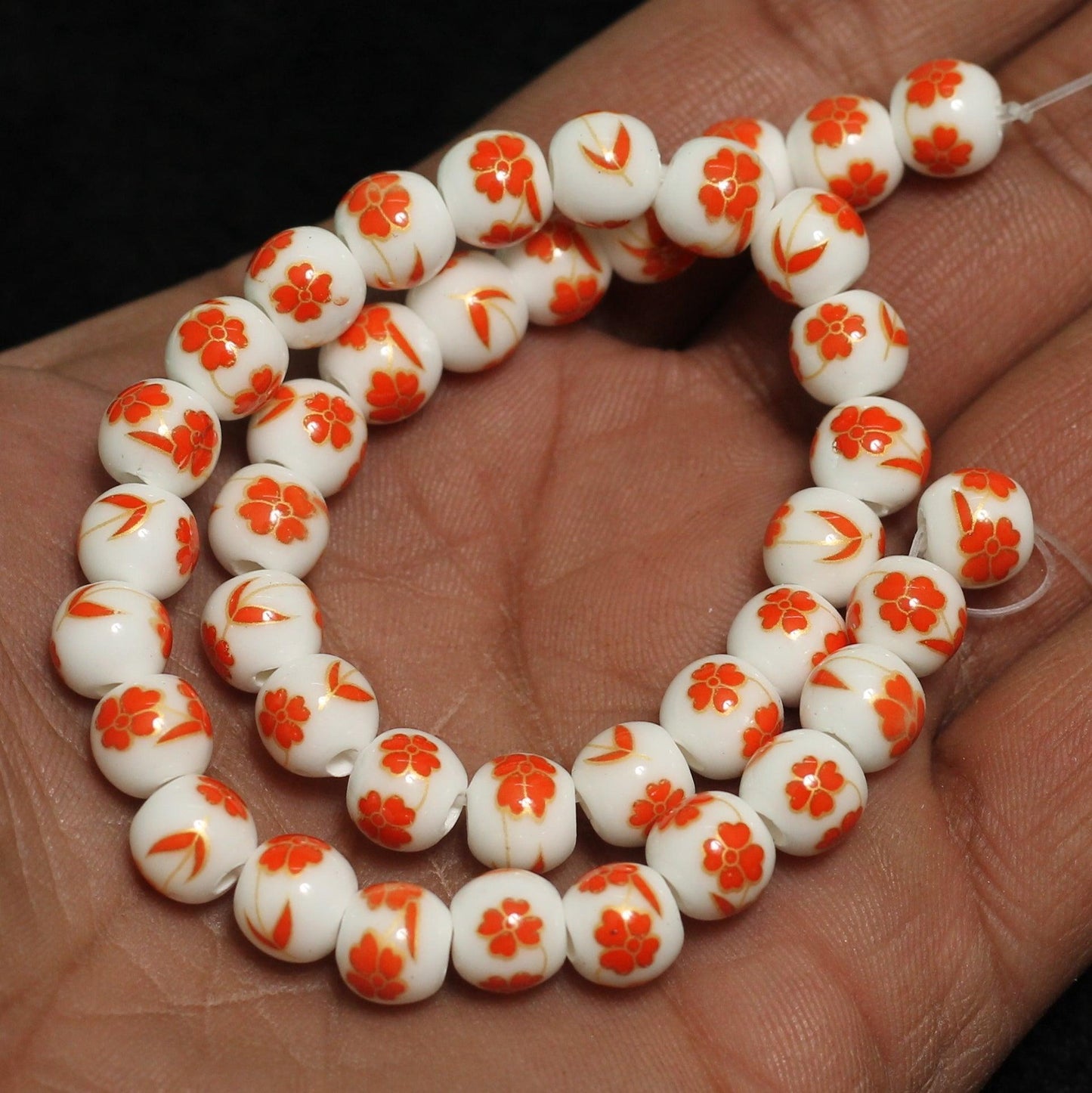 1 String 8mm Premium Ceramic Beads - Round / Orange / Ceramic