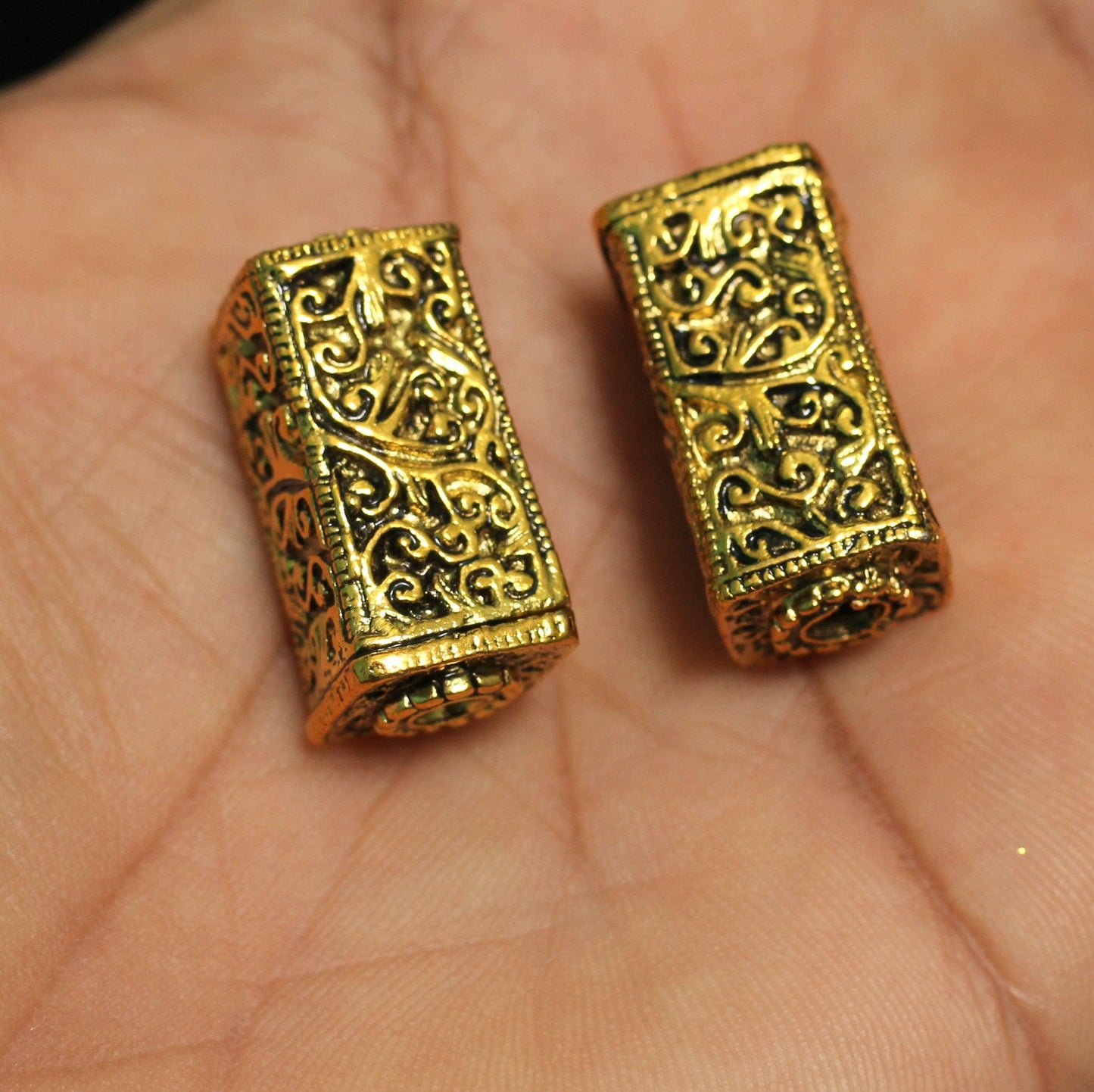 4 Pcs German Silver Golden Plated Beads 25x13mm - Golden / German Silver / Rectangle