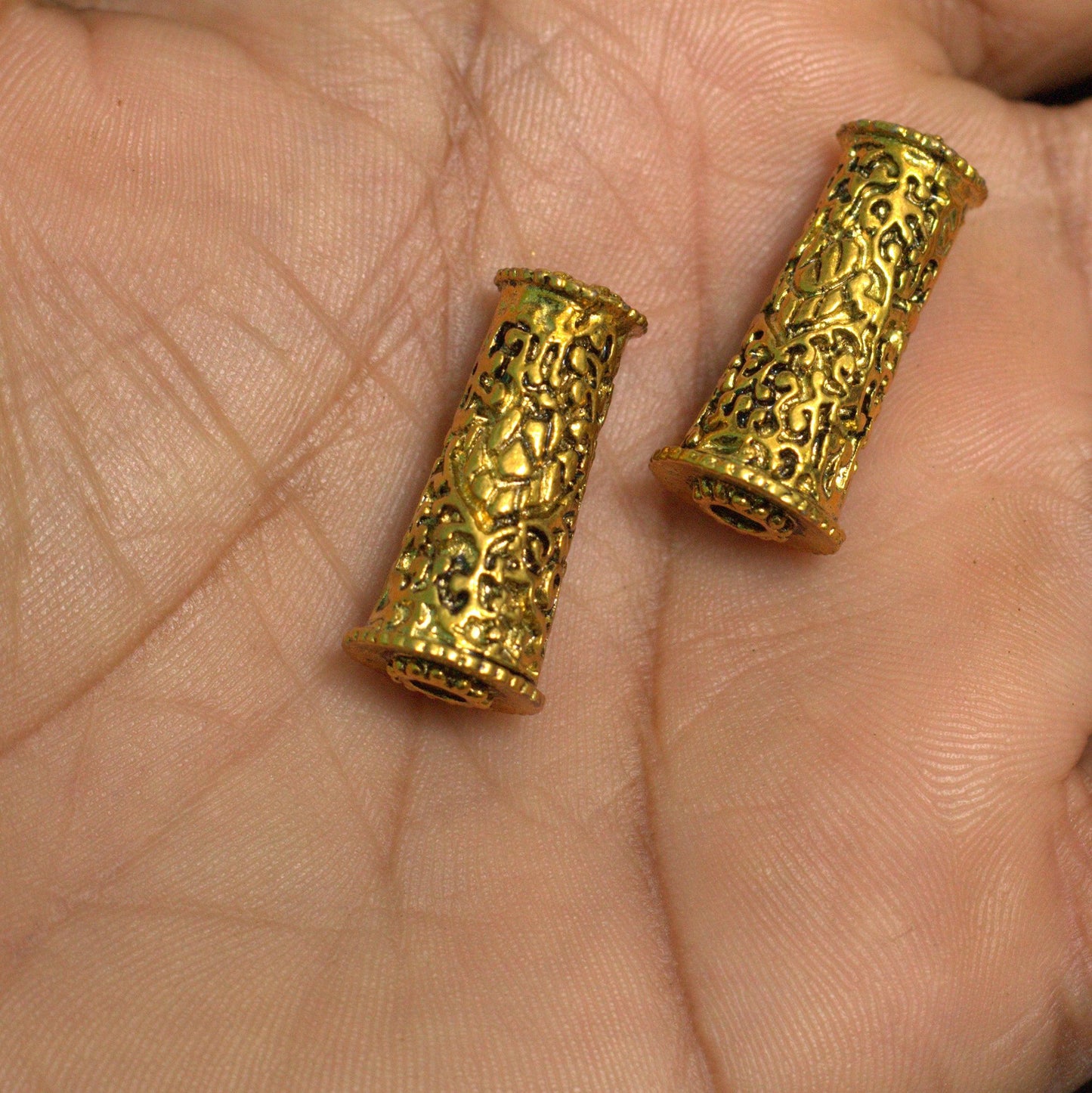 4 Pcs German Silver Golden Plated Beads 25x12mm - Golden / German Silver / Tube