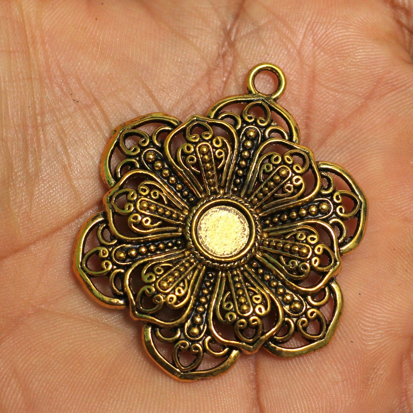 1 Pc, 2 Inches German Silver Pendants Golden - Golden / German Silver