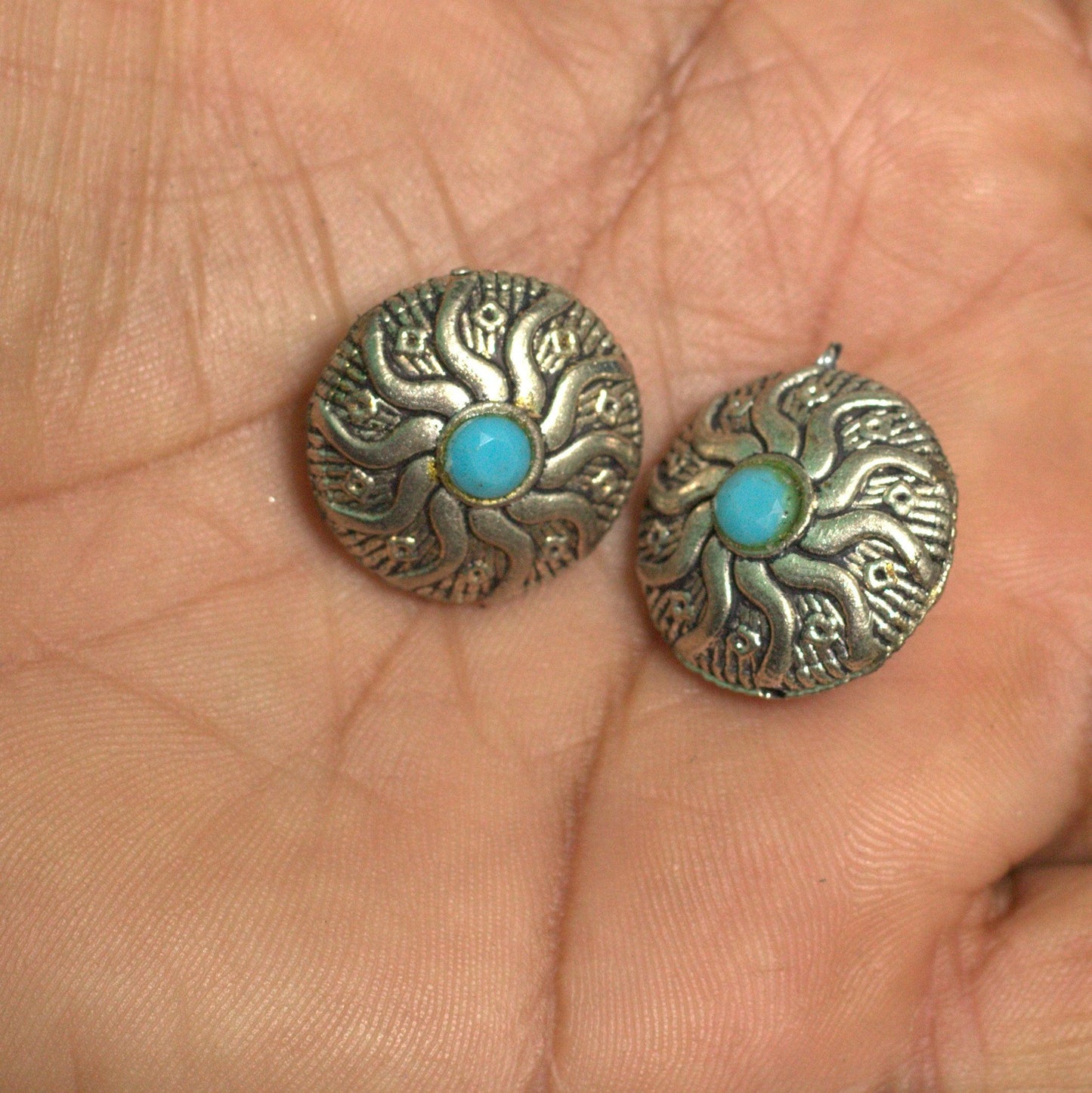 5Pcs,21x12mm German Silver Designer Stone Beads - Silver / German Silver / Donut