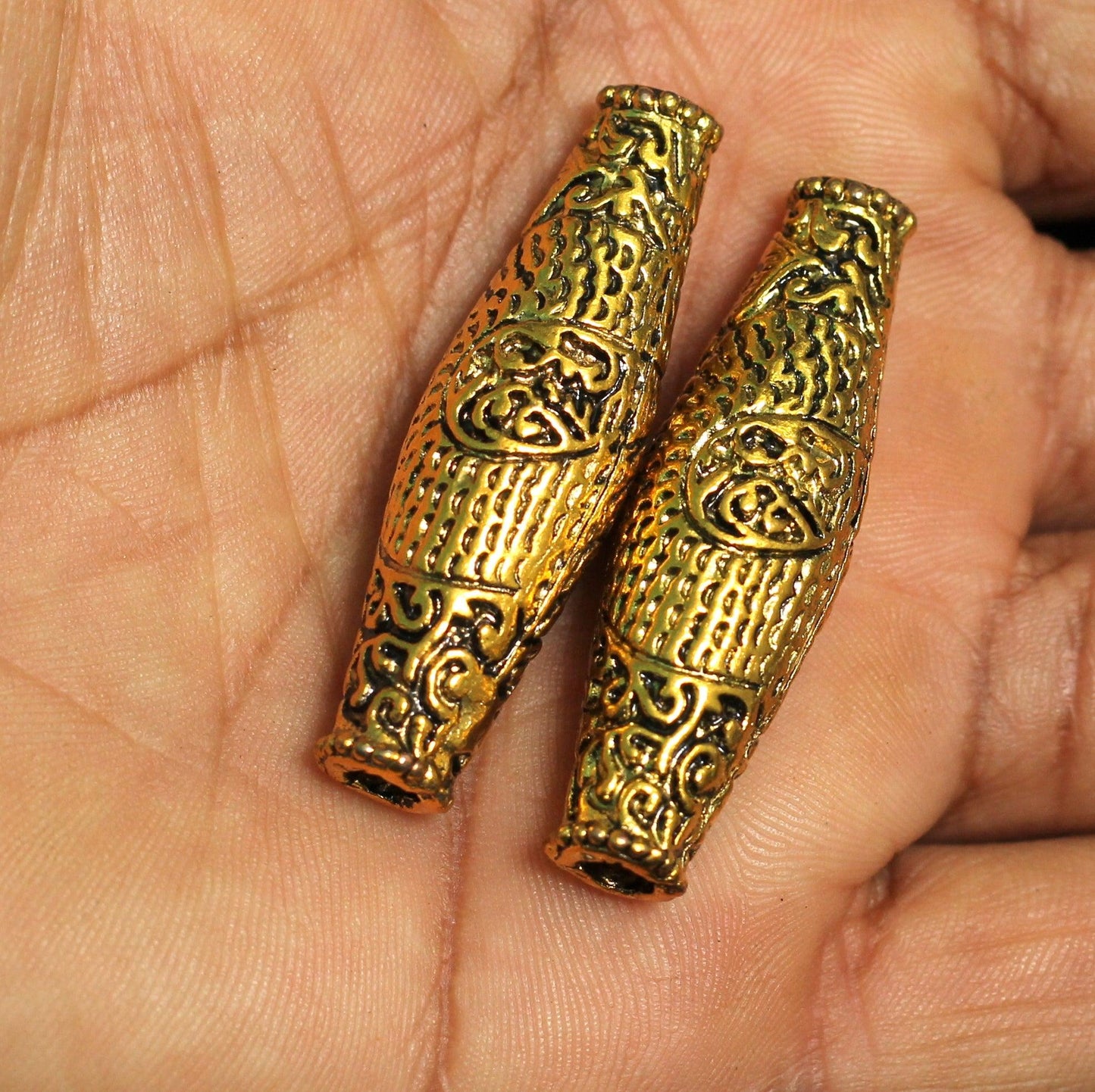 4 Pcs German Silver Golden Plated Beads 45x12mm - Golden / German Silver / Tube