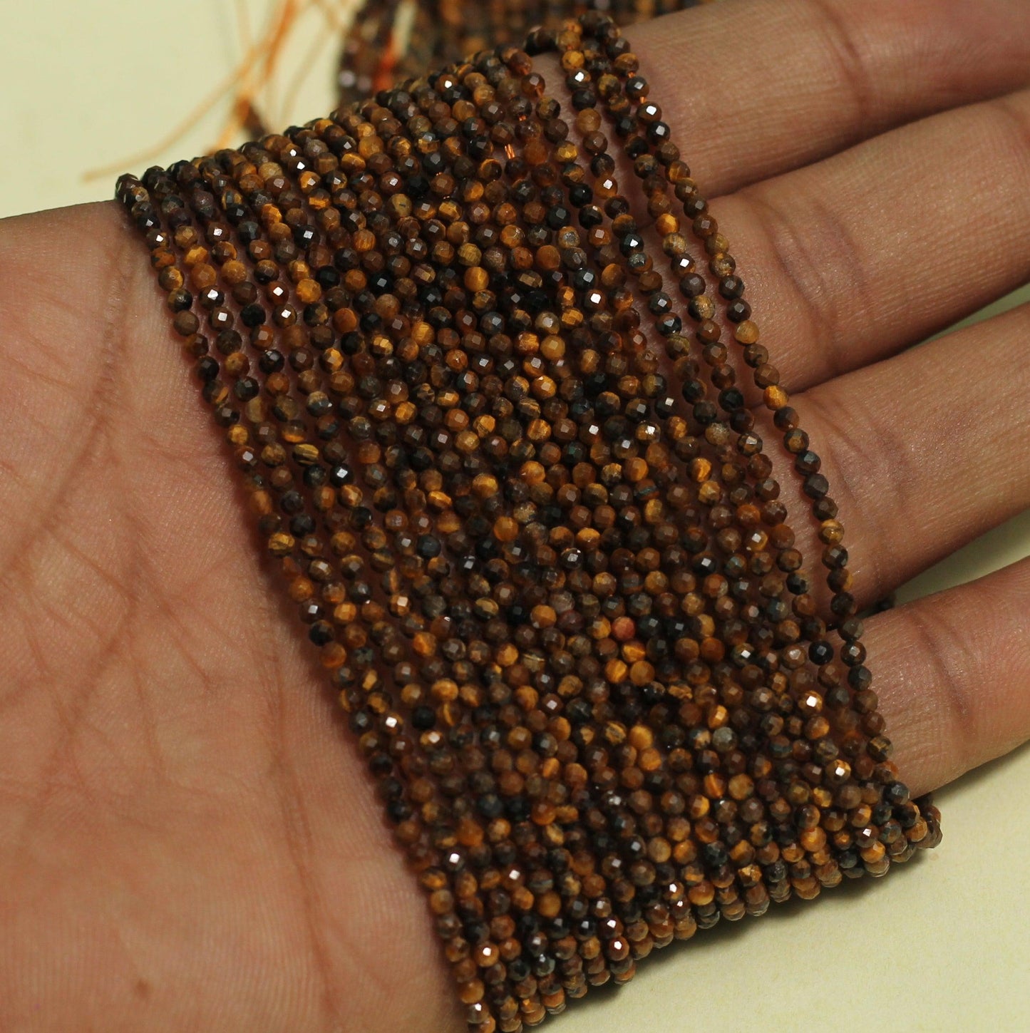 2mm Natural Gemstone Round Micro Faceted Beads - Tiger eye / 2mm / 1 String