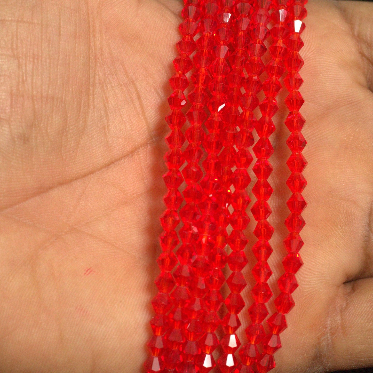 1 String 4mm Faceted Crystal Bicone Beads Red - Red / 4mm / Rondelle