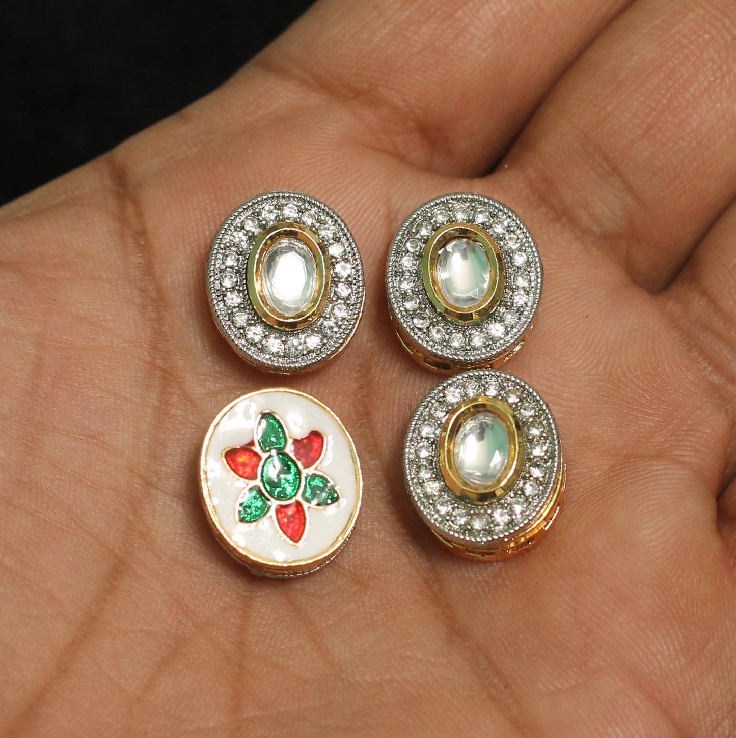 14x16mm, Kundan Connectors Golden - Golden / Kundan / 4 Pcs