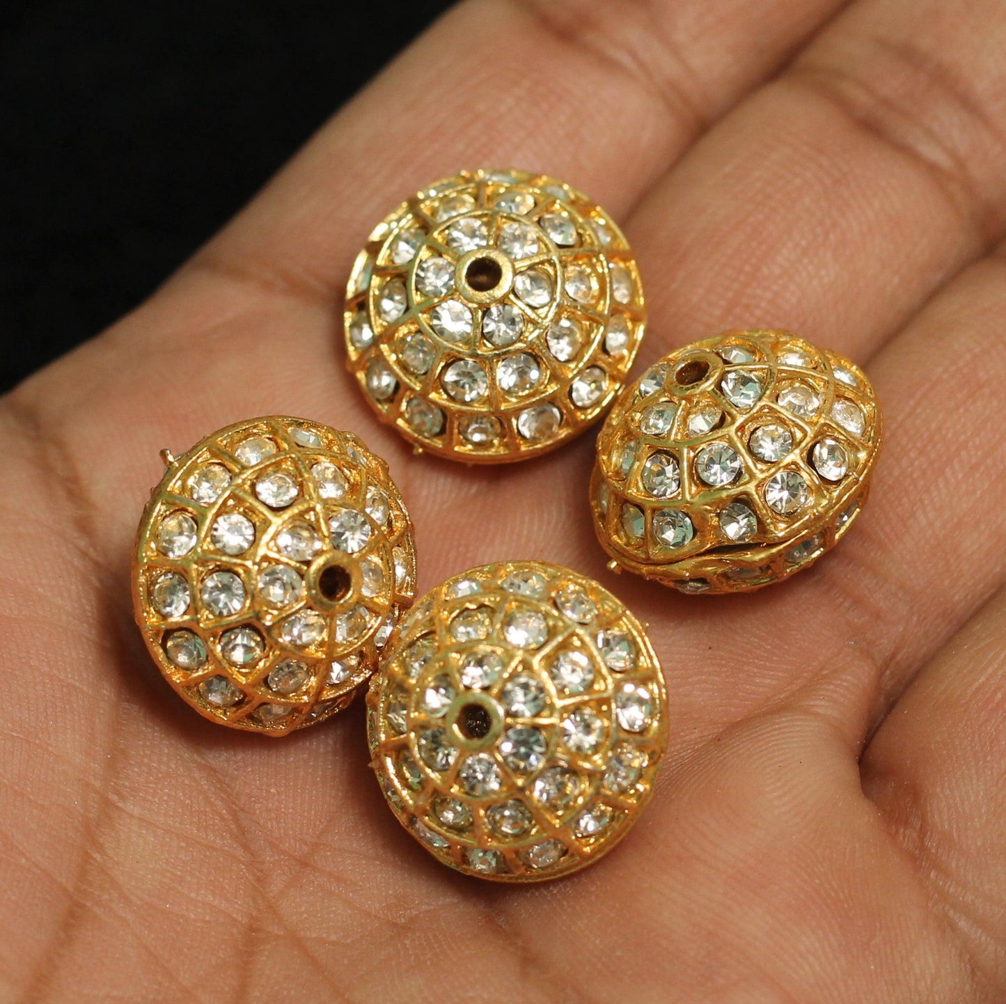 15x20mm, Kundan Spacer Beads Golden - Golden / Kundan / 4 Pcs