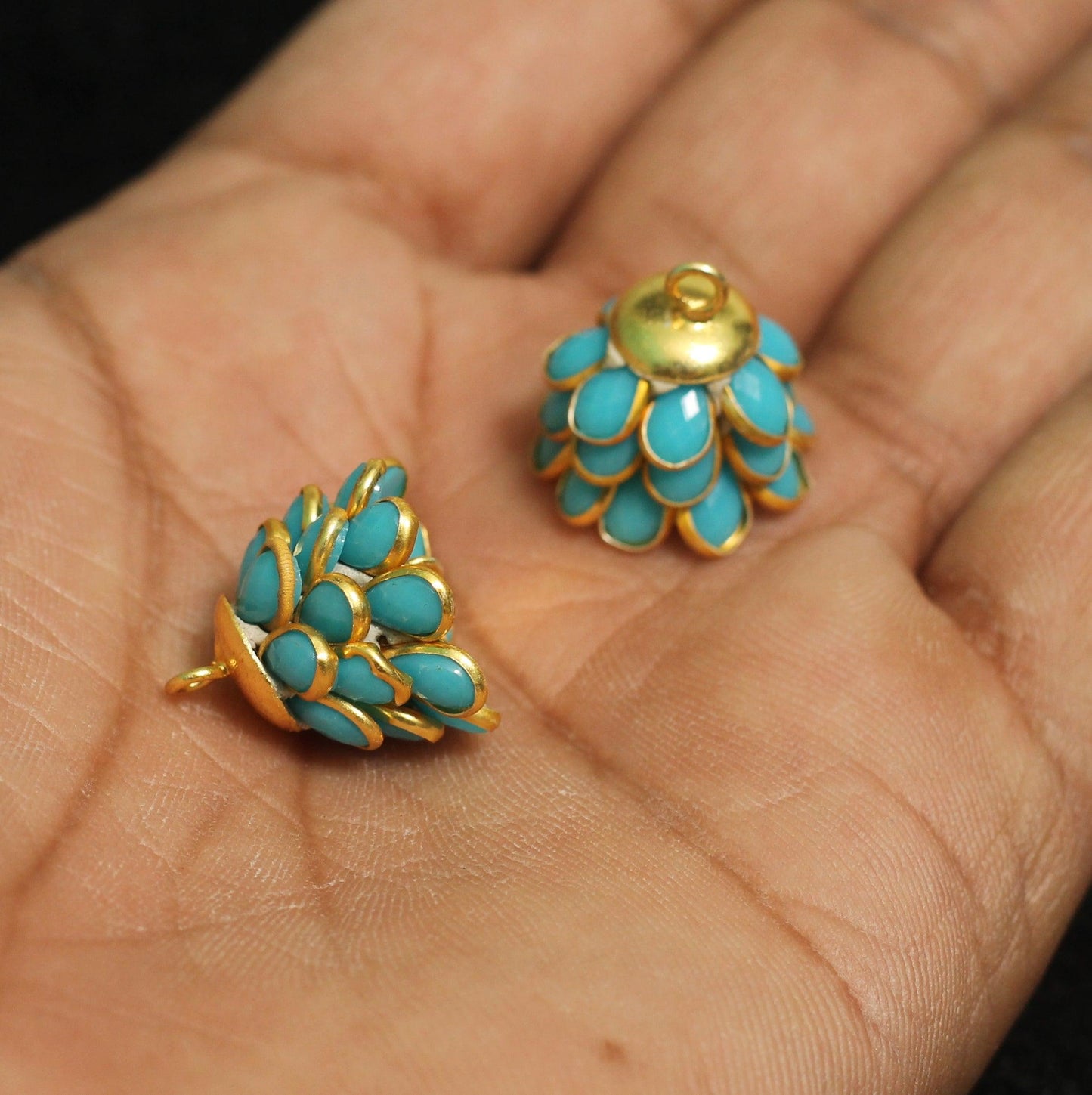 2 Pairs Pacchi Jhumka 14x17 mm - Turquoise / Acrylic / 2 Pairs