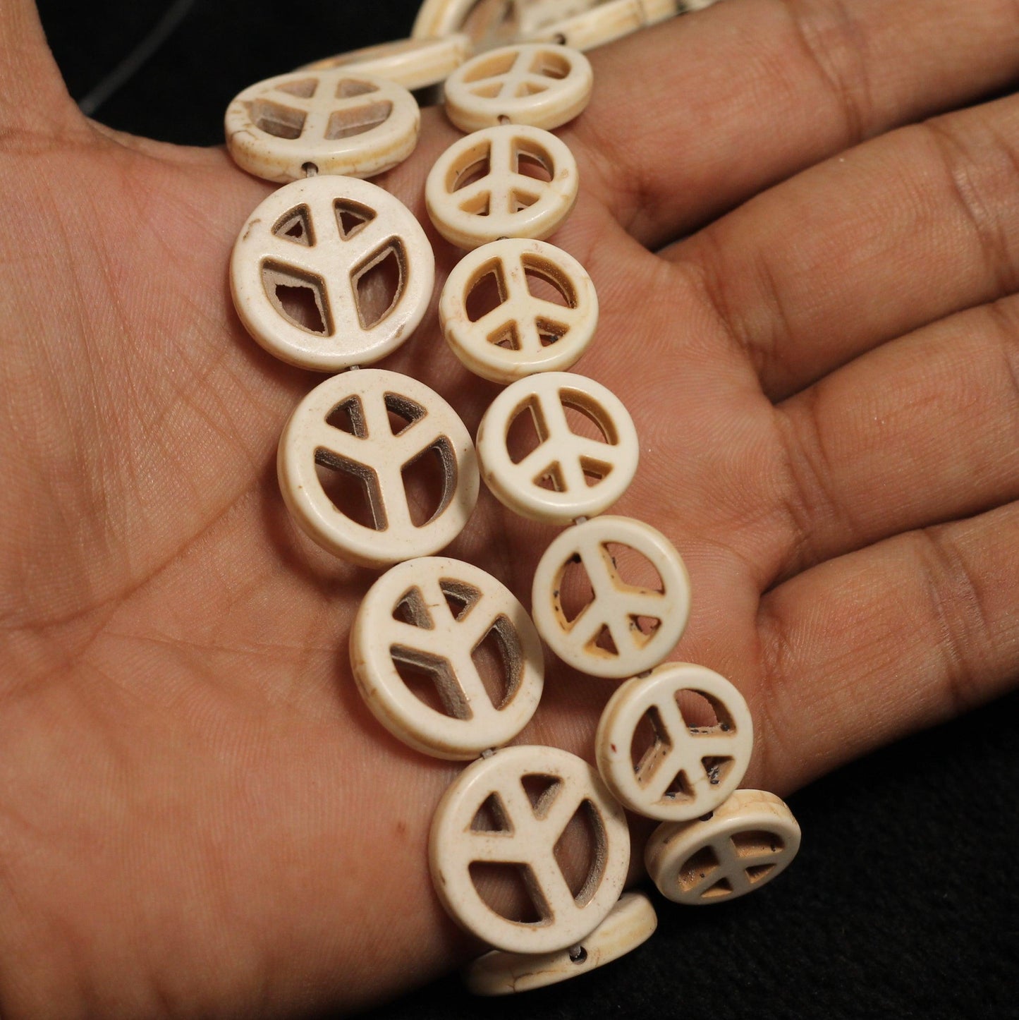 15 & 20mm, 2 Strings Acrylic Peace Side Hole Beads Off White - Off White / Acrylic / 2 Strings