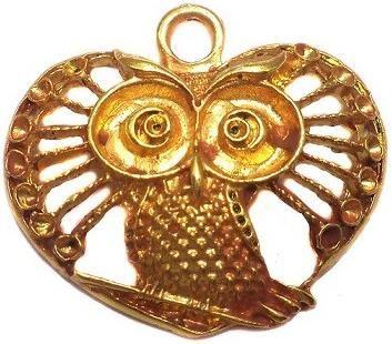 2 German Silver Owl Pendant 30x40mm - Golden / German Silver