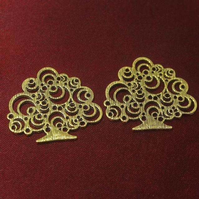 2 Pcs. German Silver Tree Pendants Golden 34x38 mm - Golden / German Silver