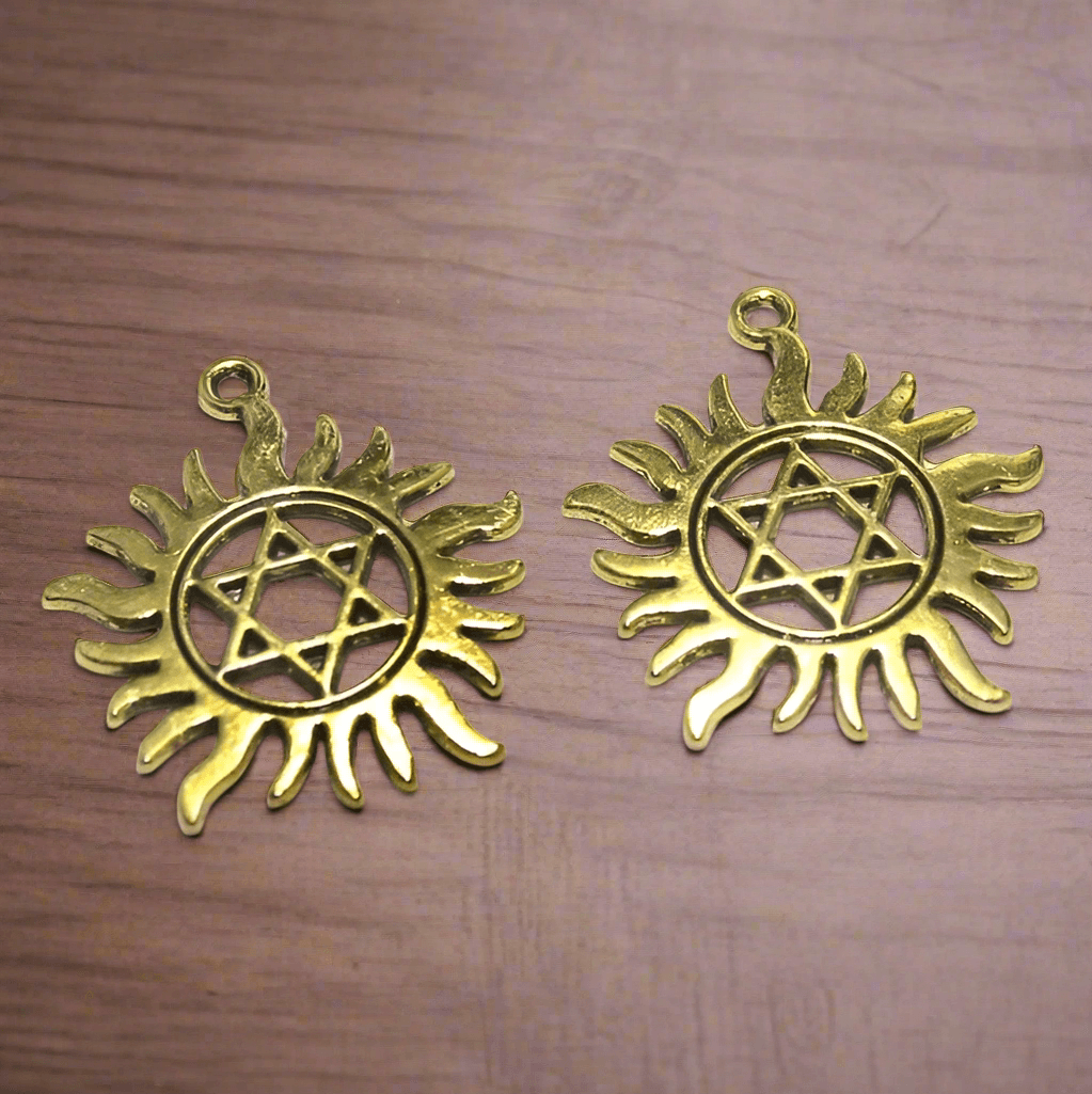 2 Pcs German Silver Golden Pendants 42x10 mm - Golden / German Silver