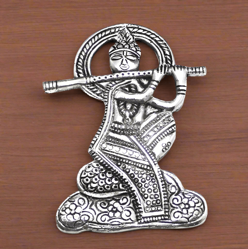 1 Pc German Silver Lord Krishna Pendant Silver - Silver / German Silver