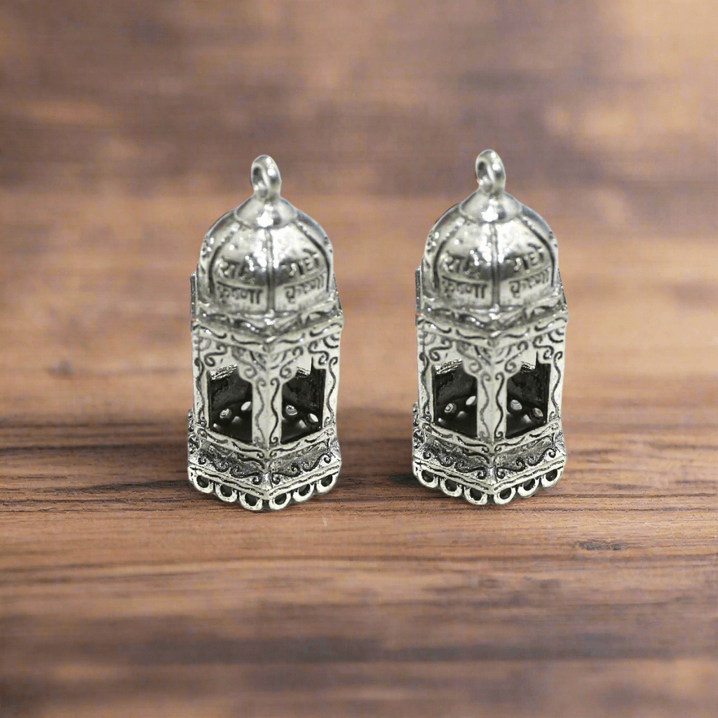 4 Pcs German Silver Radha Krishna Jhumki Components 40x18mm - Silver / German Silver