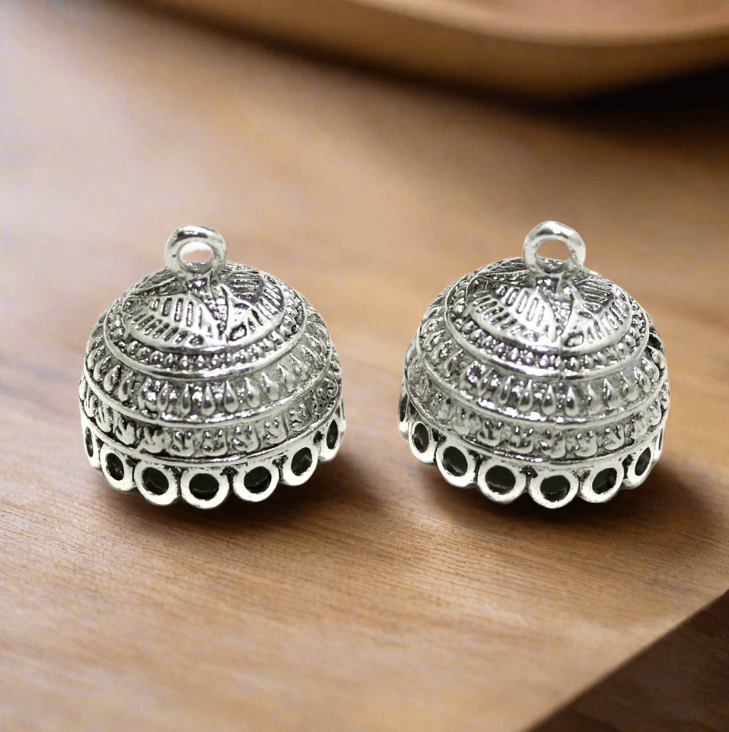 2 Pairs, 20mm German Silver Jhumki Components - Silver / German Silver