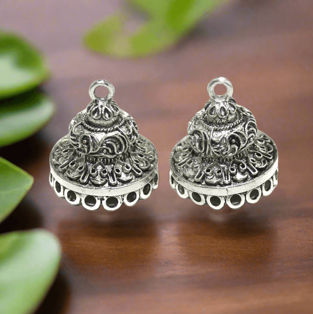 2 Pairs. 25x23mm German Silver Jhumki Components - Silver / German Silver